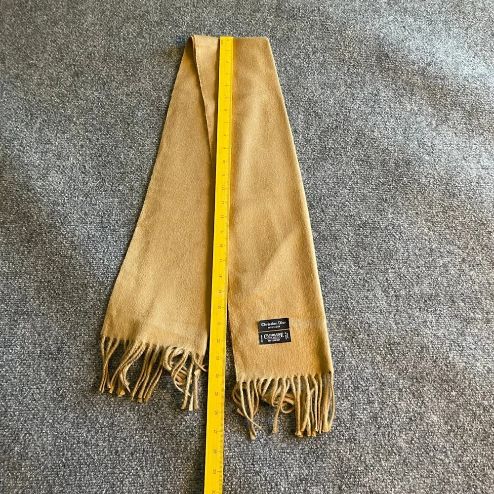 Christian Dior Monsieur Scarf Camel Tan Cashmaire‎ Acrylic Fringe Made in Japan